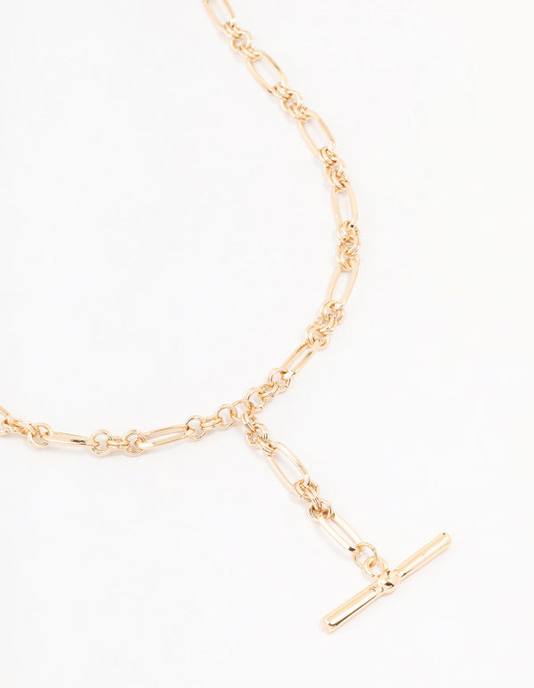 Gold T-Bar Chain Y Necklace