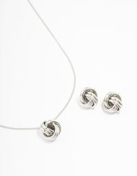 Rhodium Round Knot Necklace & Earring Set - link has visual effect only