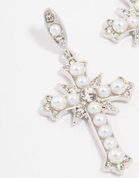 Silver Pearl Cross Drop Earrings - link has visual effect only