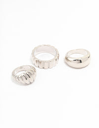 Rhodium Smooth & Ribbed Rings 3-Pack - link has visual effect only