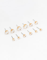 Classic Gold Round Cubic Zirconia Earrings 6-Pack - link has visual effect only