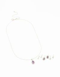 Rhodium Multiple Purple & Silver  Pear Earring & Necklace Set - link has visual effect only