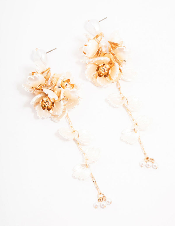 Gold Plastic Floral Drop Earrings