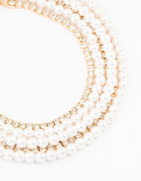 Gold Pearl Multi Choker Necklace - link has visual effect only