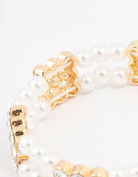 Gold Diamante & Pearl Multiple Layer Bracelet - link has visual effect only