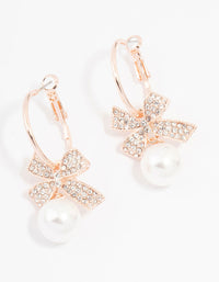 Rose Gold Bow & Pearl Drop Hoop Earrings - link has visual effect only