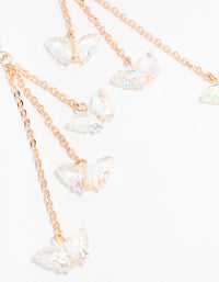 Rose Gold 3 Row Plastic Butterfly Drop Earrings - link has visual effect only