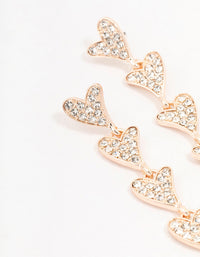 Rose Gold Multiple Diamante Hearts Drop Earrings - link has visual effect only