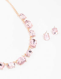 Rose Gold Pink Stone Necklace & Earring Set - link has visual effect only