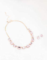 Rose Gold Pink Stone Necklace & Earring Set - link has visual effect only