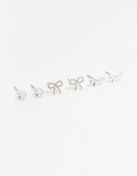 Silver Cubic Zirconia Sweet Bow Stud Earrings 3-Pack - link has visual effect only