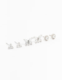 Rhodium Cubic Zirconia Butterfly Stud Earrings 3-Pack - link has visual effect only