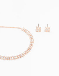 Rose Gold Cubic Zirconia Square Earrings & Tennis Bracelet Set - link has visual effect only