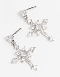 Rhodium Cubic Zirconia Cross Drop Earrings - link has visual effect only