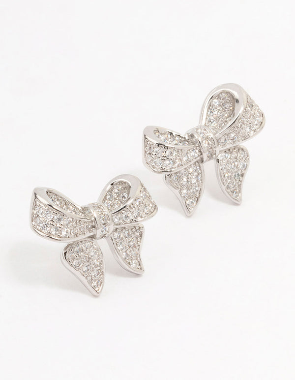 Silver Cubic Zirconia Small Bow Stud Earrings