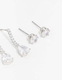 Silver Cubic Zirconia Stud & Drop Earrings 3-Pack - link has visual effect only