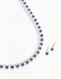 Silver Cubic Zirconia Sapphire Necklace & Earring Set - link has visual effect only