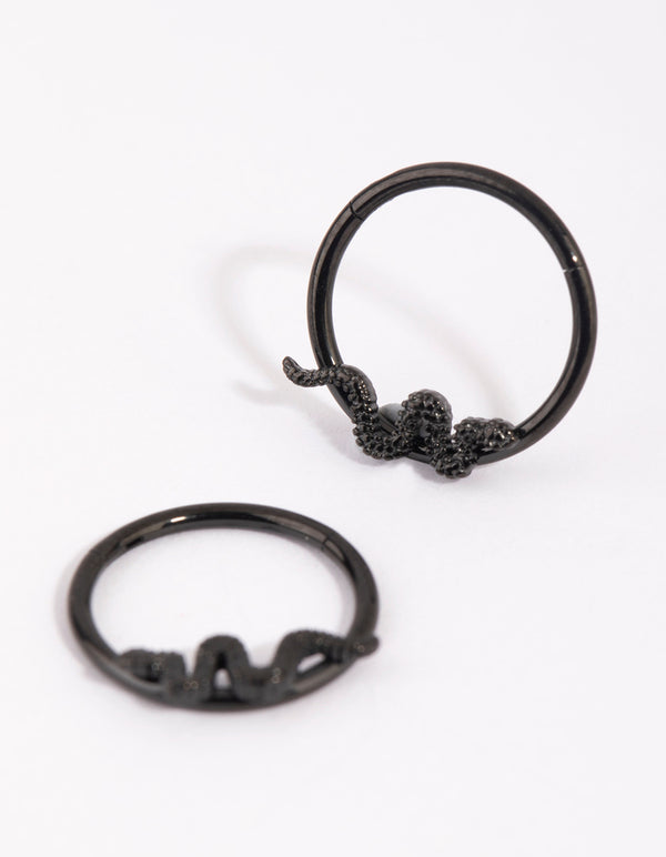 Matte Black Surgical Steel Snake Sleeper Earrings Lovisa
