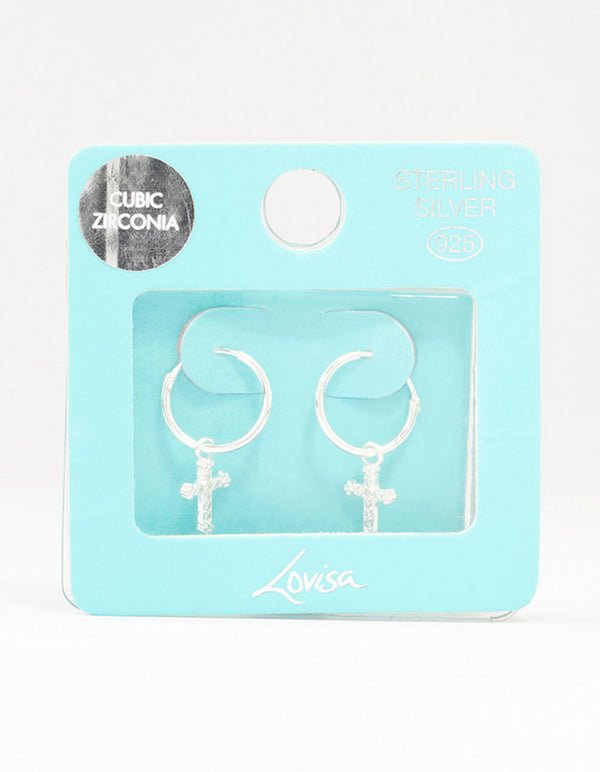 Sterling Silver Cubic Zirconia Cross Hoop Earrings Lovisa
