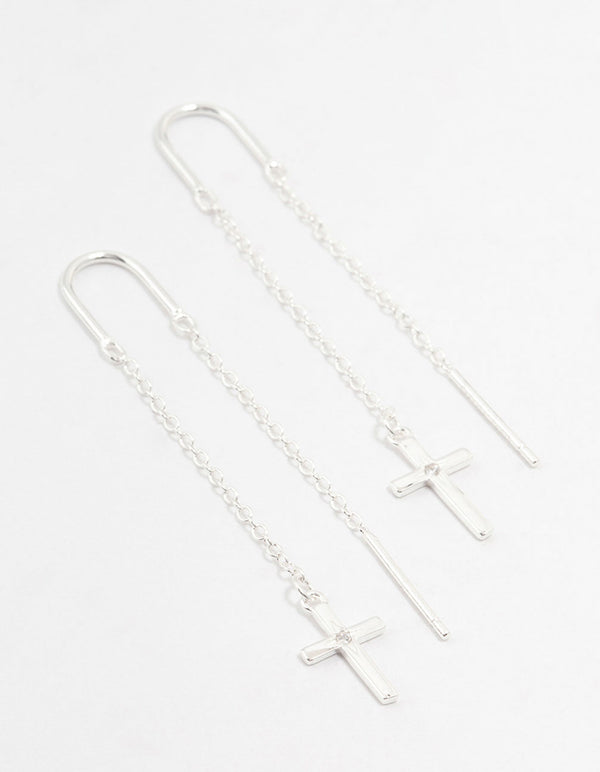 Sterling Silver Thread Through Cross Drop Earrings