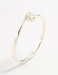 Sterling Silver Mini Square Cubic Zirconia Ring - link has visual effect only