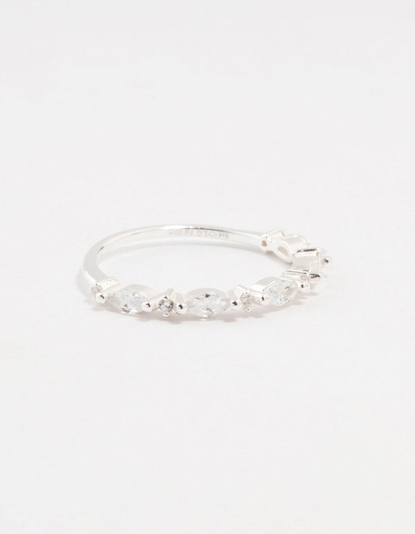 Sterling Silver Cubic Zirconia Alternating  Marquise Round Ring