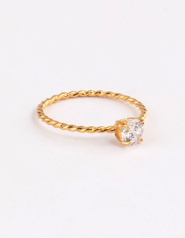 Gold Plated Sterling Silver Cubic Zirconia Twist Engagement Ring