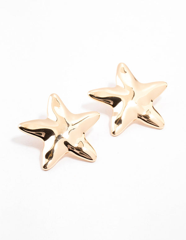 Gold Molten Star Stud Earrings