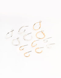 Mixed Metals Diamante Sleeper Earrings 6-Pack - link has visual effect only