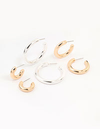 Mixed Metals Mixed Size Puff Hoop Earrings 3-Pack - link has visual effect only