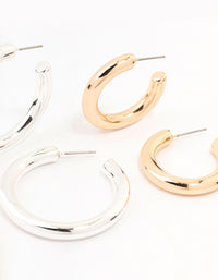 Mixed Metals Mixed Size Puff Hoop Earrings 3-Pack - link has visual effect only