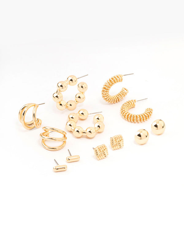 Gold Multi Stud & Hoop Earrings 6-Pack