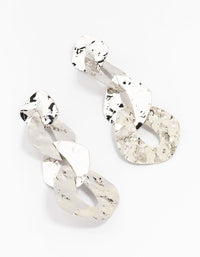 Silver Textured Chain Link Drop Earrings - link has visual effect only