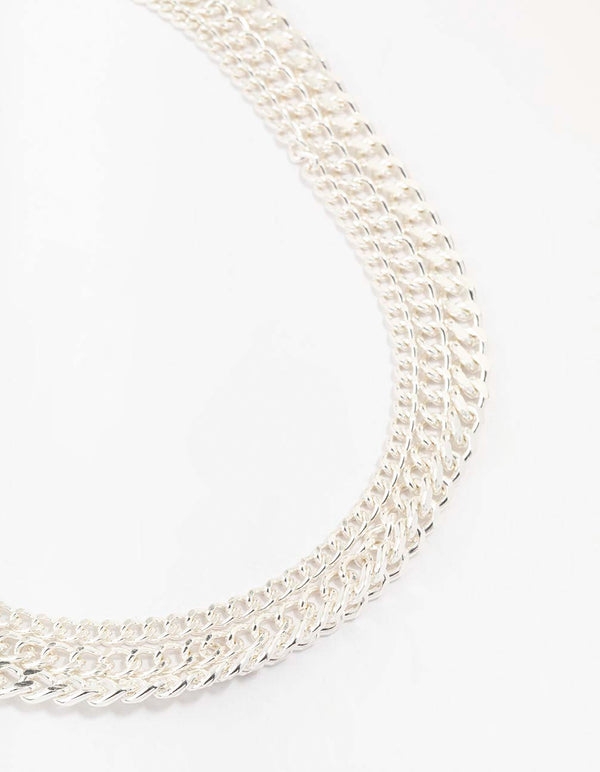 Silver Mixed Triple Layered Chain Necklace