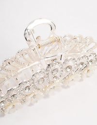 Ornate Silver Diamante & Flower Claw Clip - link has visual effect only