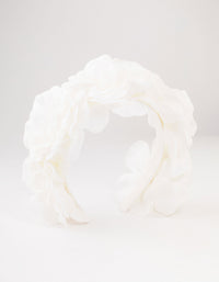 White Oversized Fabric Flowers Headband - link has visual effect only