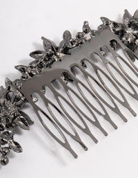 Black Coated Simple Diamante Flower Hair Comb - link has visual effect only