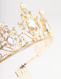 Gold Pear Shaped Stones & Pearls Tiara - link has visual effect only