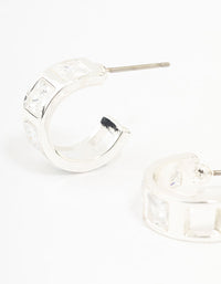 Silver Cubic Zirconia Square Chunky Hoop Earrings - link has visual effect only