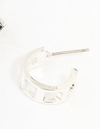 Silver Cubic Zirconia Square Chunky Hoop Earrings - link has visual effect only