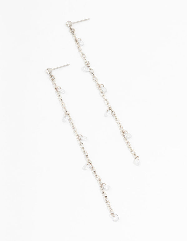 Silver Cubic Zirconia Chain Drop Earrings