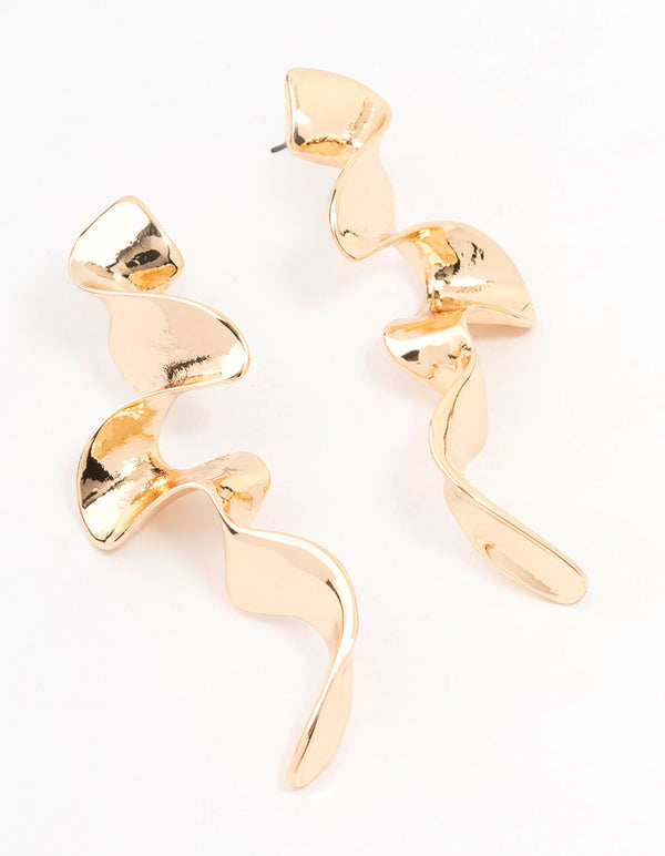 Gold Long Wavy Drop Earrings