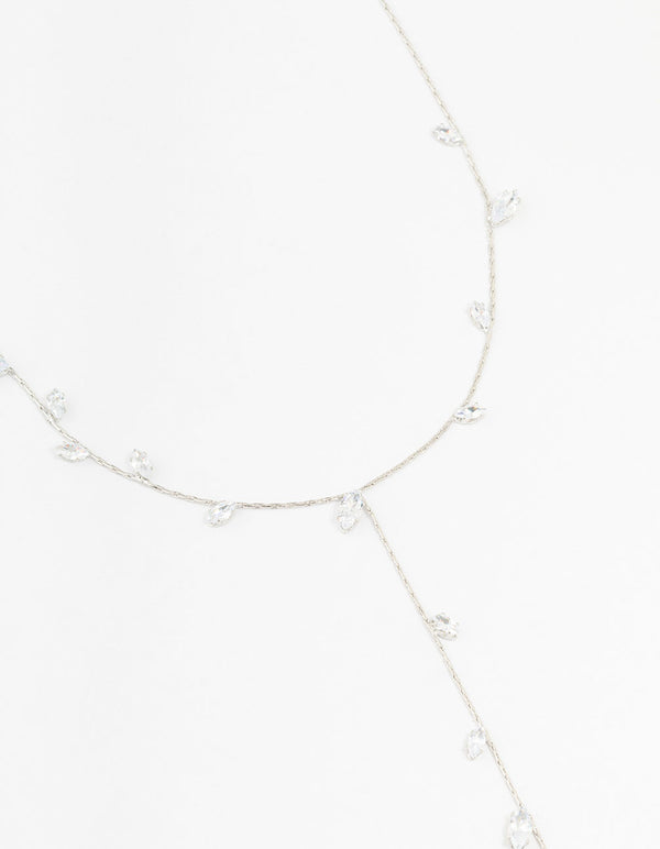 Rhodium Cubic Zirconia Vine Leaf Y-Necklace