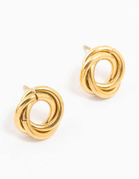 Waterproof Gold Plated Stainless Steel Knotted Doughnut Stud Earrings - link has visual effect only