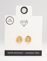 Waterproof Gold Plated Stainless Steel Knotted Doughnut Stud Earrings - link has visual effect only