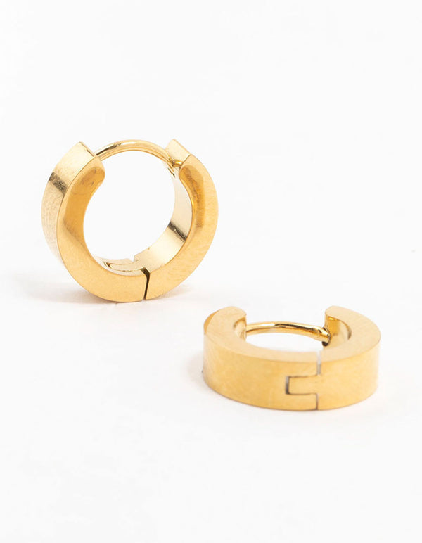 Waterproof Gold Plated Stainless Steel Wide Huggie Earrings