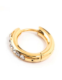 Gold Plated Stainless Steel Round Diamante Clicker Hoop Earrings - link has visual effect only