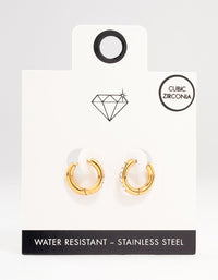 Gold Plated Stainless Steel Round Diamante Clicker Hoop Earrings - link has visual effect only