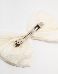 Small Cream Ruffle Fabric Bow Clip - link has visual effect only