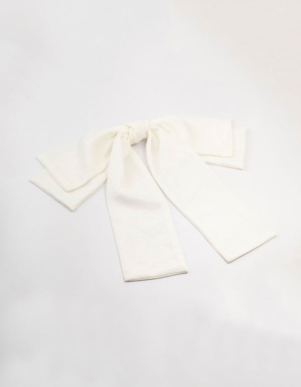 White Crepe Draped Fabric Bow Clip